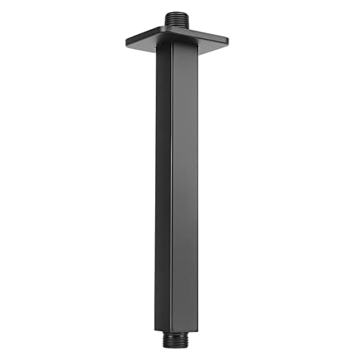 HarJue Ceiling Mounted Shower Arm, Rain Shower Square Extension Arm with Flange and Teflon Tape Stainless Steel Ceiling Mount Shower Extender (8 Inch, Matte Black)