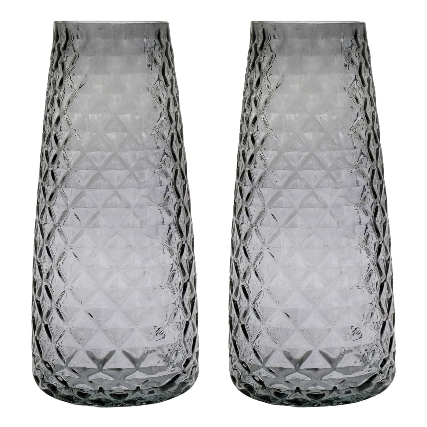 Store2508 2 Pcs Glass Flower Vase Translucent Diamond Pattern Grey