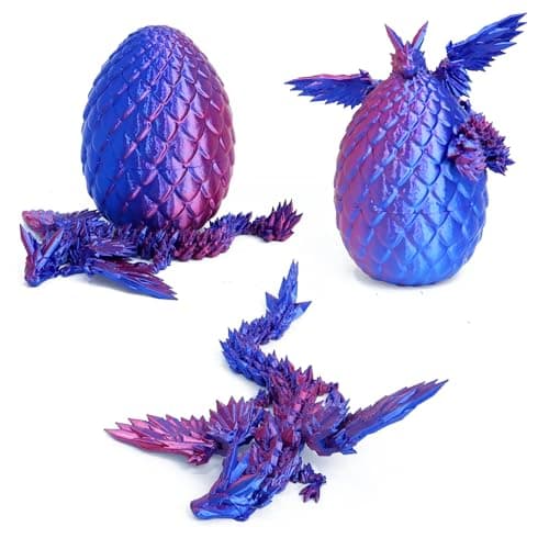 Flavery 3D Printed Flying Dragon in Egg Easter Egg with 9 Flexible Winged Dragon Inside Colorful Fidget Toy Birthday Gift Desk Pet Figure Red Blue