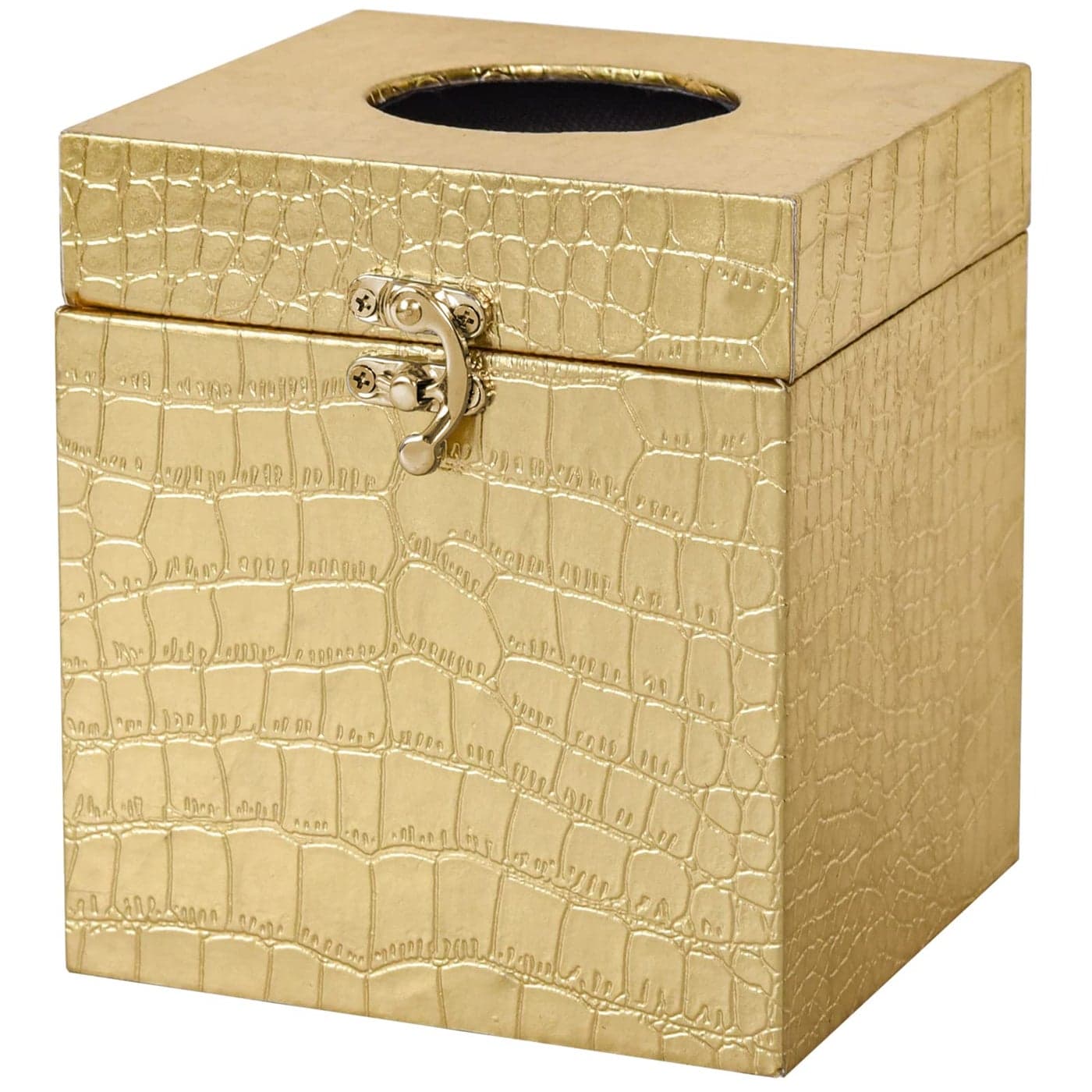 JUMBO HUMBLE Modern Elegant Gold Tissue Box Cover Square Gold Crocodile Leather Tissue Box Holder for Napkin Facial Paper Wood Tissue Box Cover for Bathroom Bedroom Vanity Countertop
