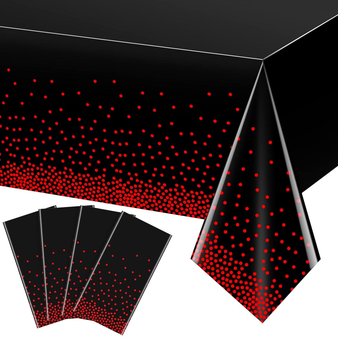 4 Pack Red and Black Dot Plastic Tablecloth Red Stamping Dot Confetti Rectangle Plastic Disposable Table Cover for Birthday Wedding Baby Shower Engagement Anniversary Party Decorations 54 x 108 Inch