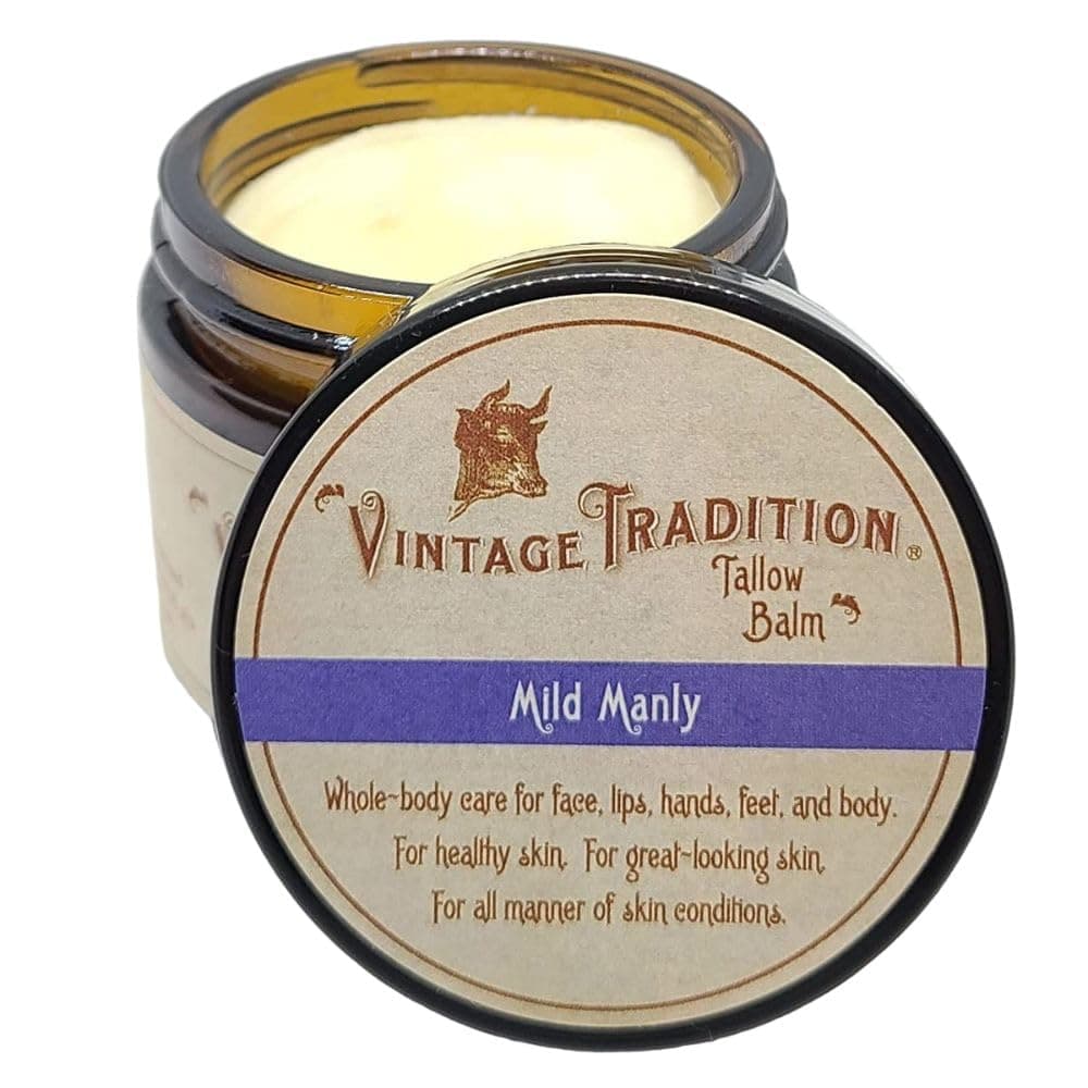 Vintage Tradition Beef Tallow All Purpose Balm Healing Hydrating Mens Skin Care Salve Replaces Body Lotion Hand Cream More Essential Oil Olive Oil and GrassFed Tallow 2 fl oz