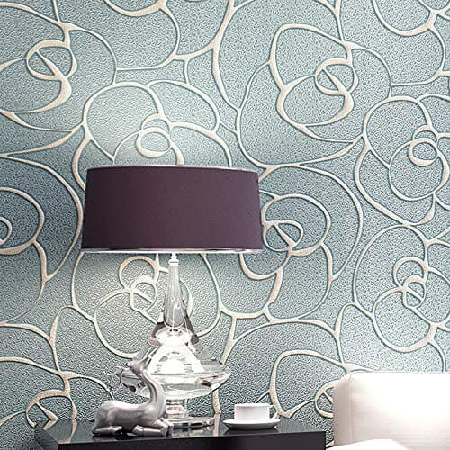 Q QIHANG Modern Minimalist Embossed 3D Rose Flower NonWoven Wallpaper Light Blue Color Nonself Adhesive Wallpaper 053m x 10m53