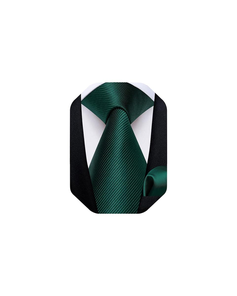 DiBanGu Mens Solid Color Tie and Pocket Square Set Woven Silk Plain Necktie & Handkerchief for Men Wedding Party Formal, Emerald Green
