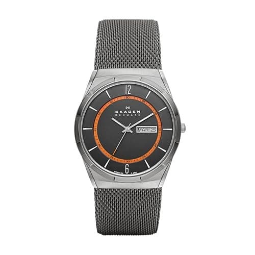 Skagen Men's Melbye Three-Hand Day Date Charcoal Gray Titanium Mesh Band Watch (Model: SKW6007)