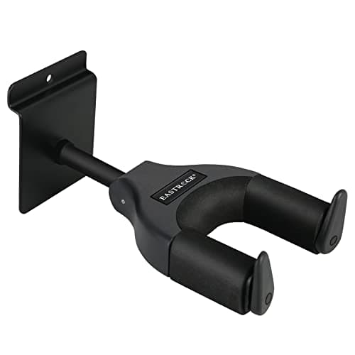 EASTROCK Slatwall Guitar Wall Mount - Locking Display Hanger Hook Holder for Acoustic Electric Bass Banjo Mandolin - Black Slot Plate