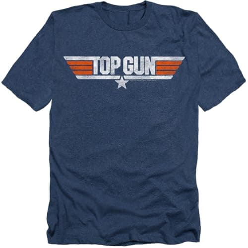 Popfunk Top Gun Distressed Logo T-Shirt and Stickers (Large) Heather Navy