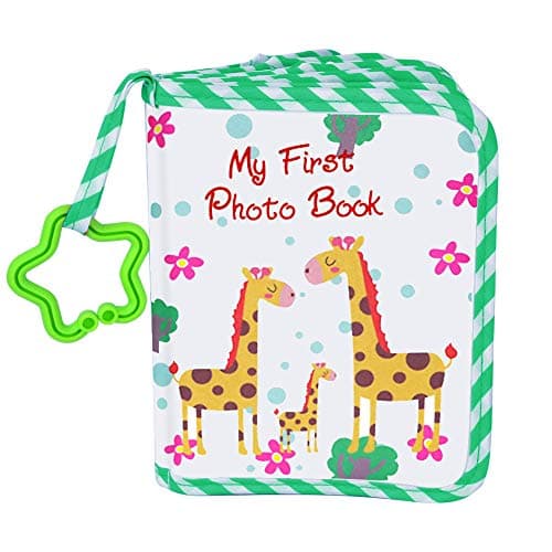 AUVCAS Babys First Photo Album Soft Cloth Baby Memory Photo Book Holds 17 Photos 46Family Keepsake Gift for NewbornInfantToddlerKids Baby Shower MustHaveGiraffeGreen