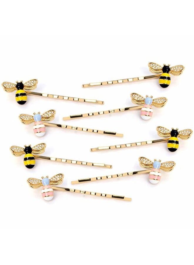 8Pcs Exquisite Alloy Crystal Bee Hairpin Side Clip Hair Accessories Honeybee Bobby Pins Wedding Party Bride Bridesmaid Hair Jewelry Accessories for Women Girls and Teen(2 Colors)