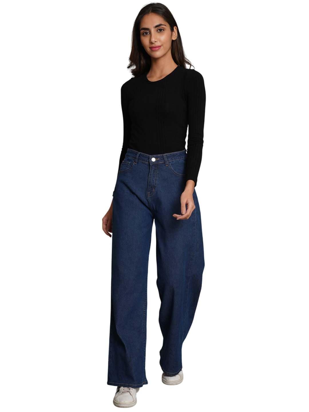 KOTTY Women's High Rise Cotton Lycra Blend Ankle Length Relaxed Fit Jeans (Blue,34)_KOTTYLADIESJEANS1086XXL