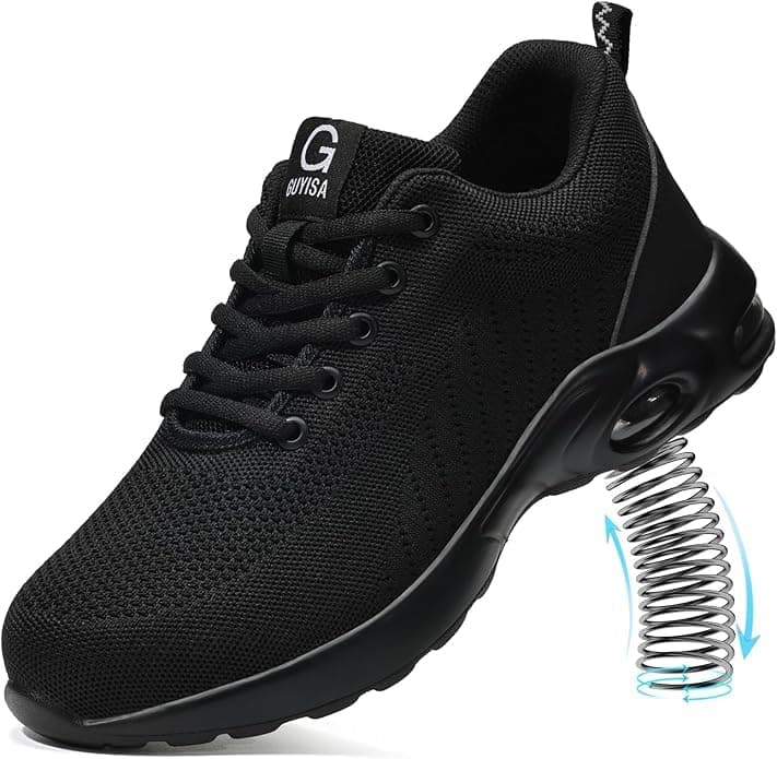 Steel Toe Shoes for Men Lightweight Work Shoes Breathable Safety Shoes Air Cushioned Steel Toe Sneakers Indestructible Steel Tennis Toe Shoes Construction Industrial Work Safety Sneakers Size 9.5