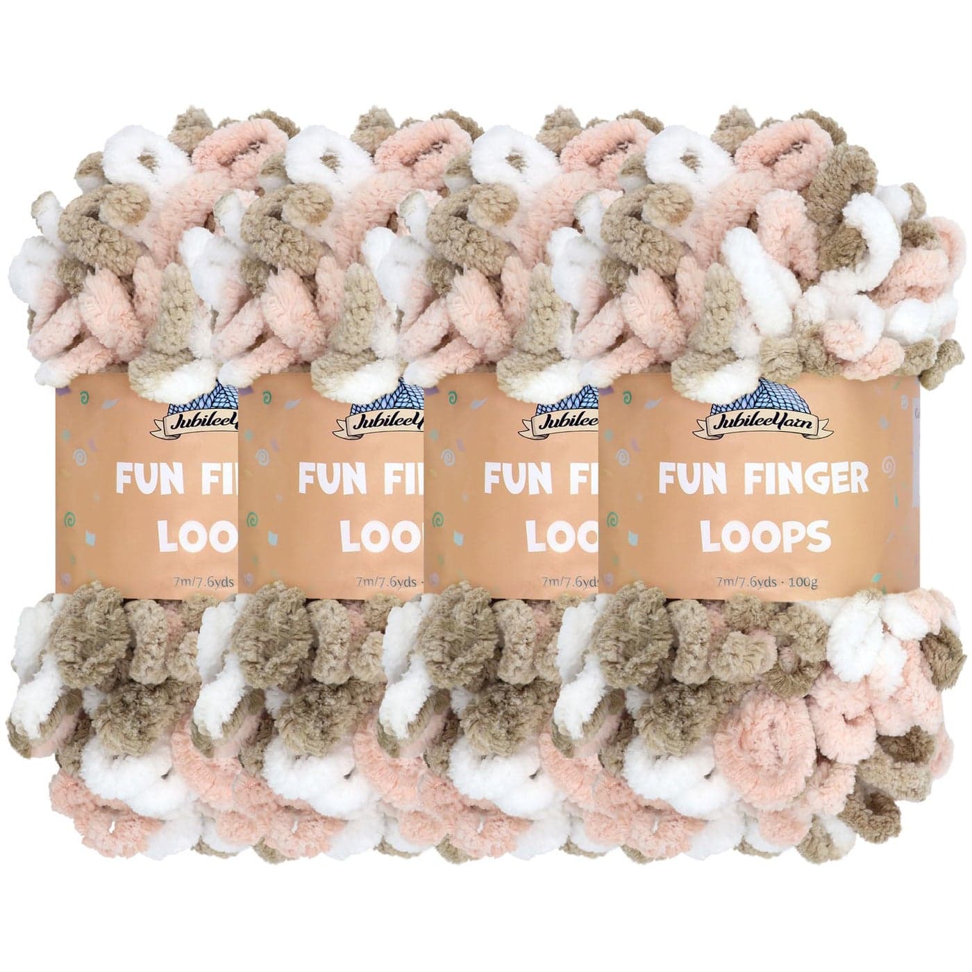 JubileeYarn Fun Finger Loops Yarn 100gSkein Jumbo Polyester Pink Brown White 4 Skeins