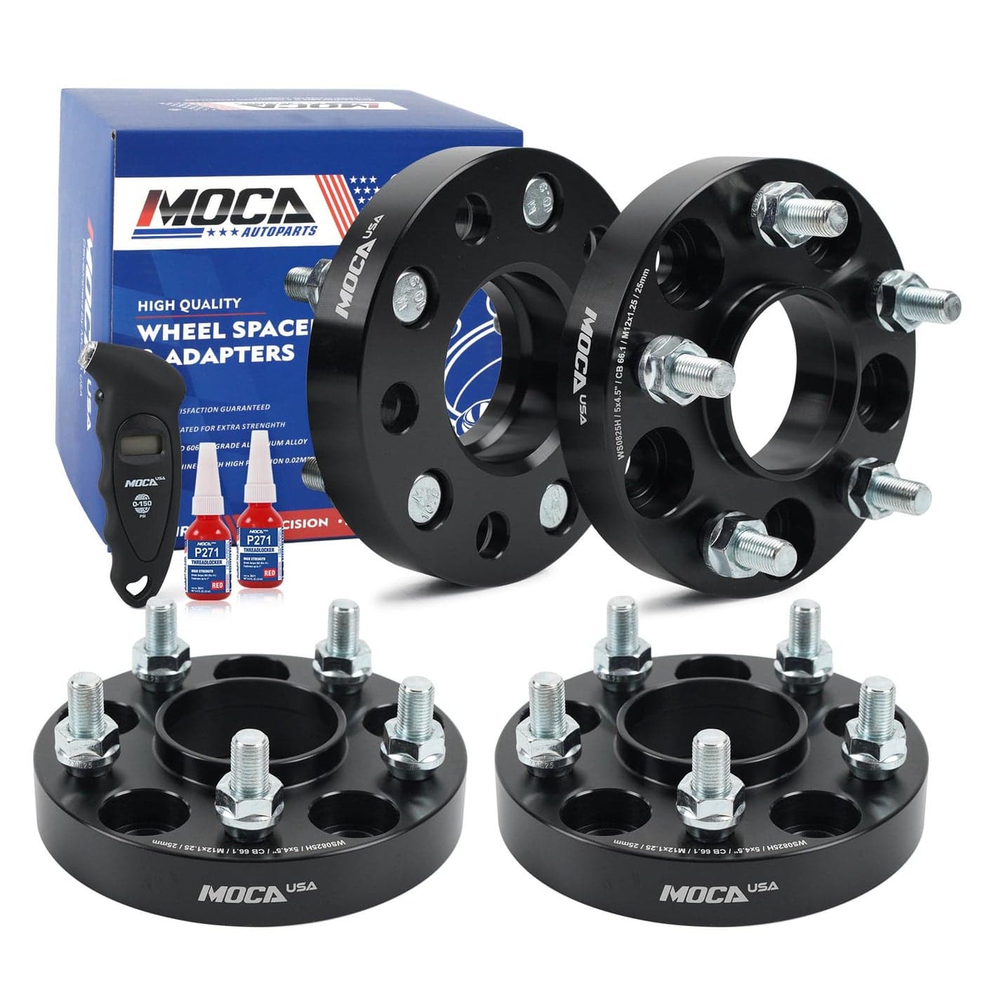 MOCA 25mm 5x1143 Hubcentric Wheel Spacers 661mm Bore M12x125 Studs Fit for Nissan Altima for Infiniti G35 G37 Ex35 Q70 for Free Tire Pressure Gauge Black Pack of 4