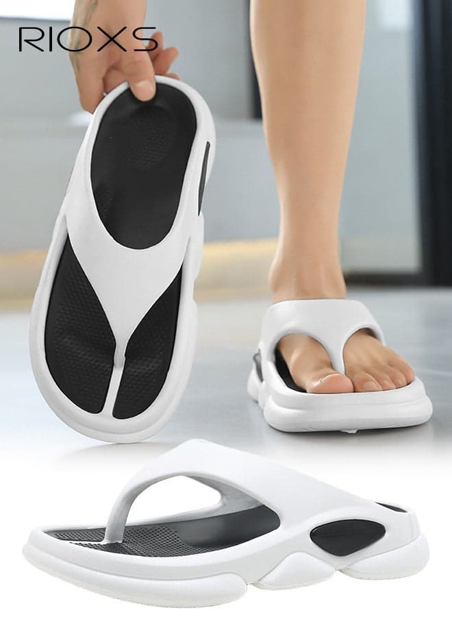 Men Flip Flops, Ultra Soft Thong Slippers with Arch Support, Lightweight Comft Men's Flip Flop, Soft Cloud Open Toe Flip-Flops for Men, Anti-slip Bath Shower Slipper, Thick Cushion Slide Slippers, Stylish Y-shaped Slippers for Male, Thong Sandals for Home Beach Garden Indoor Outdoor, White Flips-Flo