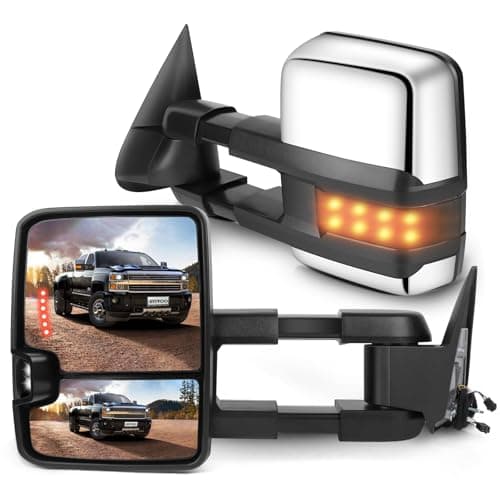 SCITOO Tow Mirrors fit 1988-1998 for Chevy for GMC C/K 1500 2500 3500 1992-1999 for GMC C/K 1500 2500 for Suburban Tahoe Yukon with Power Chrome Smoke Led Signals Pair Side Mirrors
