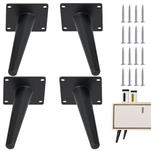 IURRDOP 4PCS 5 Inch Matte Black Tapered Angled Legs for Furniture, Metal Mid Century Mordern Feet, Heavy Duty Slanted Stand Legs Kit for Couch, Coffee Table, Desk, Dresser, Sofa, Chair