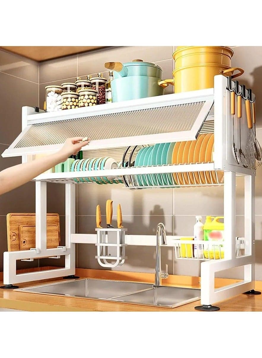 Kitchen Dish Cabinet Rack Dustproof Drain Rack with Cover Storage Kitchen Organizer