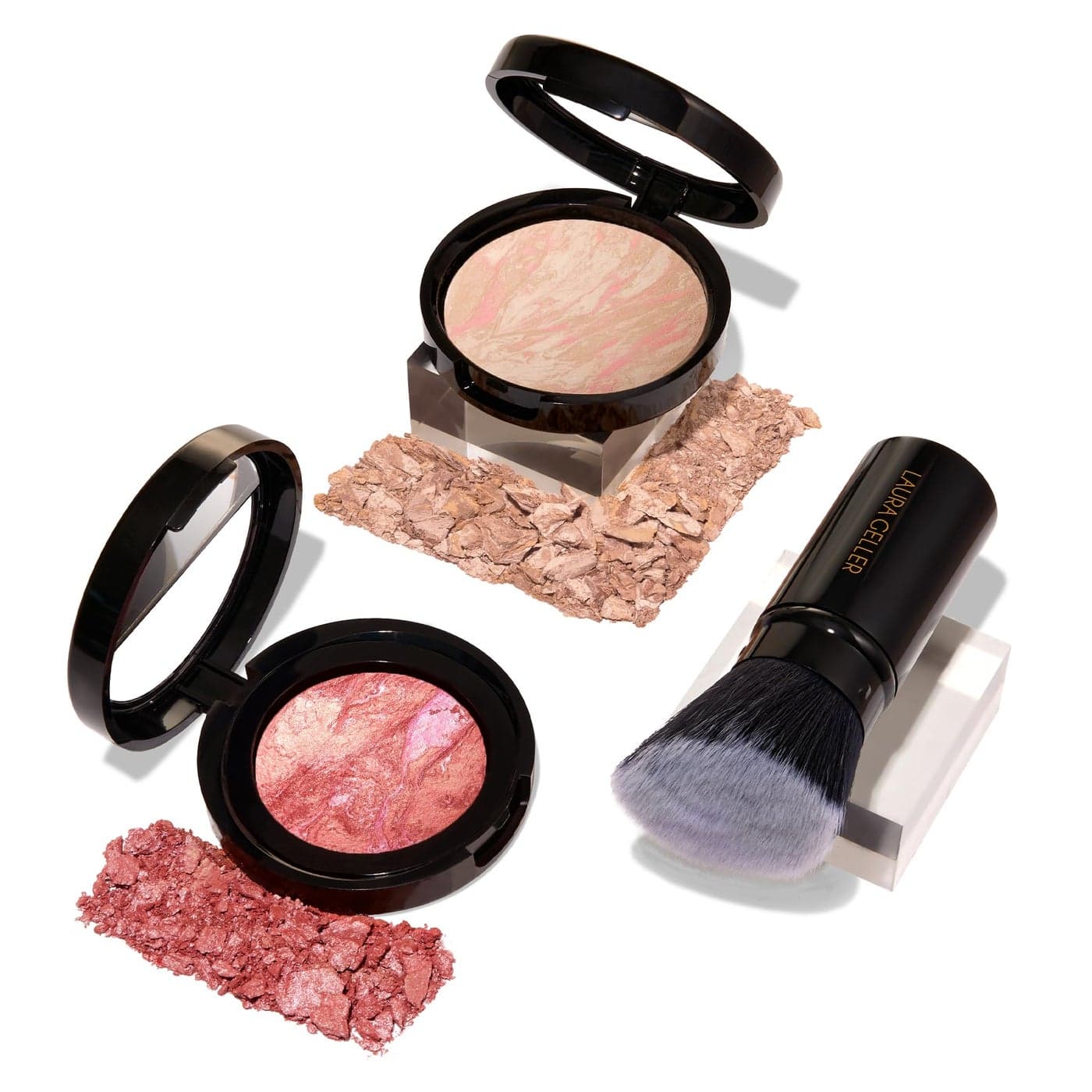 LAURA GELLER NEW YORK 40 Club BlushnBalance 3pc Kit Baked BalanceNBrighten Color Correcting Foundation Porcelain Retractable Kabuki Brush Baked BlushNBrighten Tropic Hues