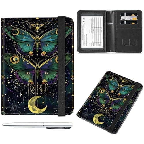 Passport and Vaccine Card Holder ComboPassport Cover Case with Vaccine Card Slot RFID BlockingWalletPassport CoverPassport CasePassport Holder for Women and MenLuna Moths and Moon phases