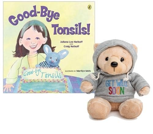 Ganz Tonsillectomy Gift Get Well Soon Teddy Bear with Goodbye Tonsils Childrens Book Gift Set Kids Tonsillectomy Recovery Blue Gray Hoodie