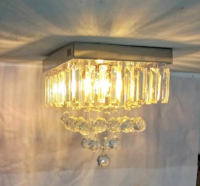GANE-SHART GA Two Color Crystal Ceiling Light Glass Chandelier Stainless Steel Rectangular Modern Led Light Home Decor Light for Hall, 9 inch Width