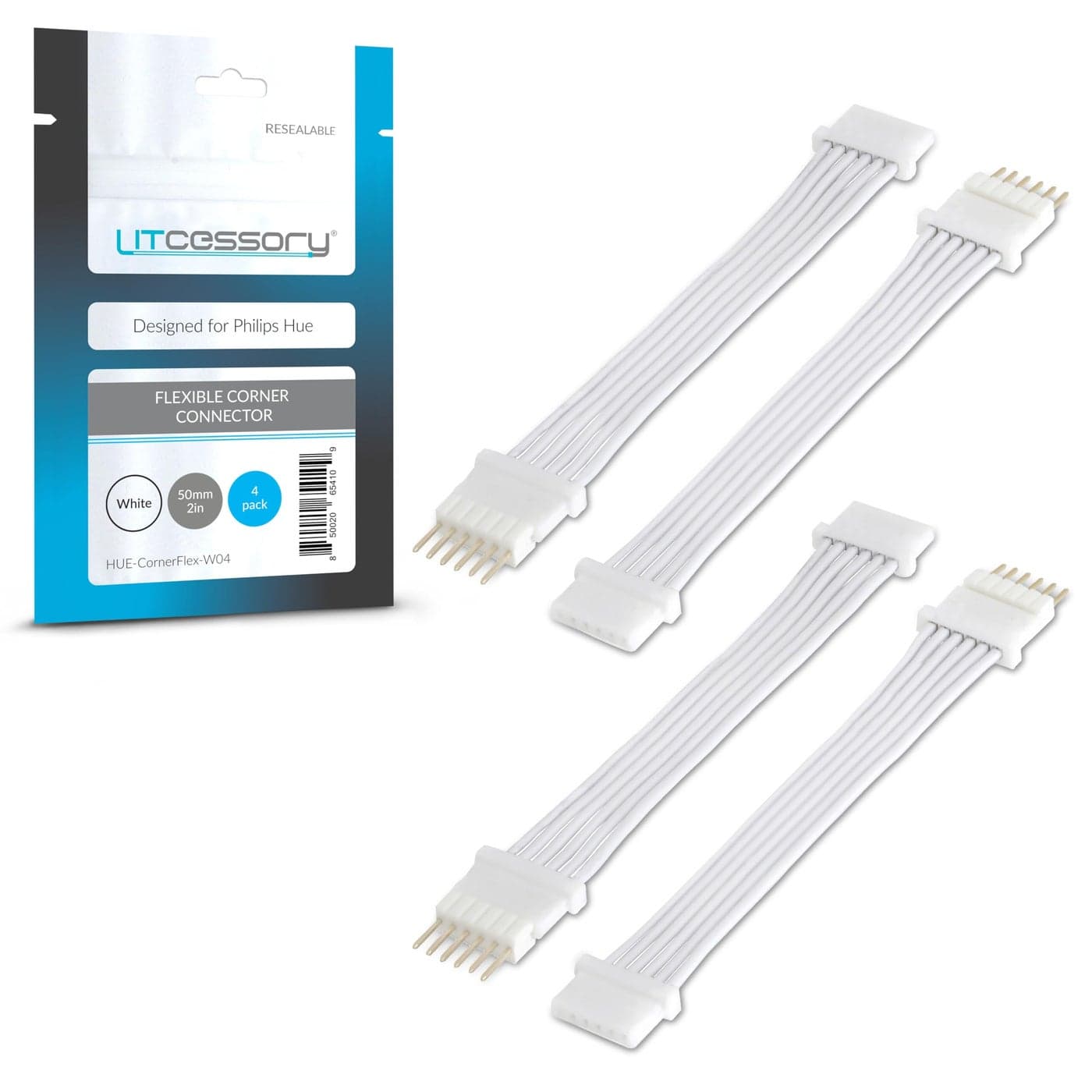 Litcessory Flexible Corner ConnectorExtension Cable for Philips HueSolo Lightstrip 2in 4 Pack WhiteMicro 6PIN V4 Solo Lightstrip