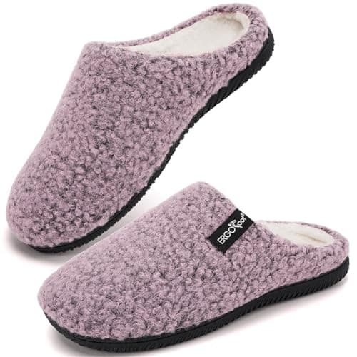 ERGOfoot Arch Support Orthopedic Slippers for Plantar Fasciitis, Sherpa Fleece Clog Style -Machine Washable Non-Slip Indoor Outdoor House Slippers for Women& Men/Pink Purple Marl W7