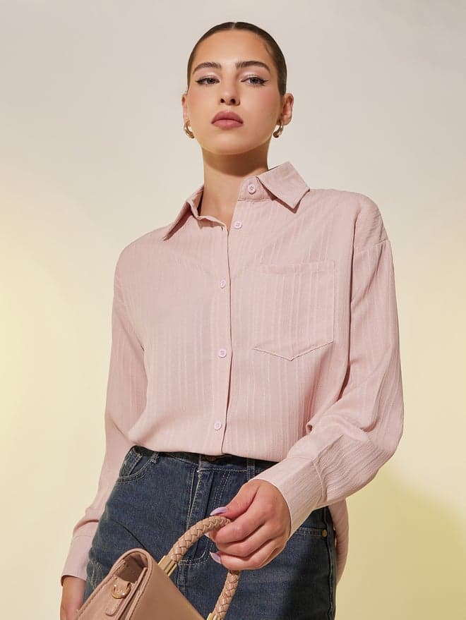 Stripe Textured Pocket Detail Oversized Shirt