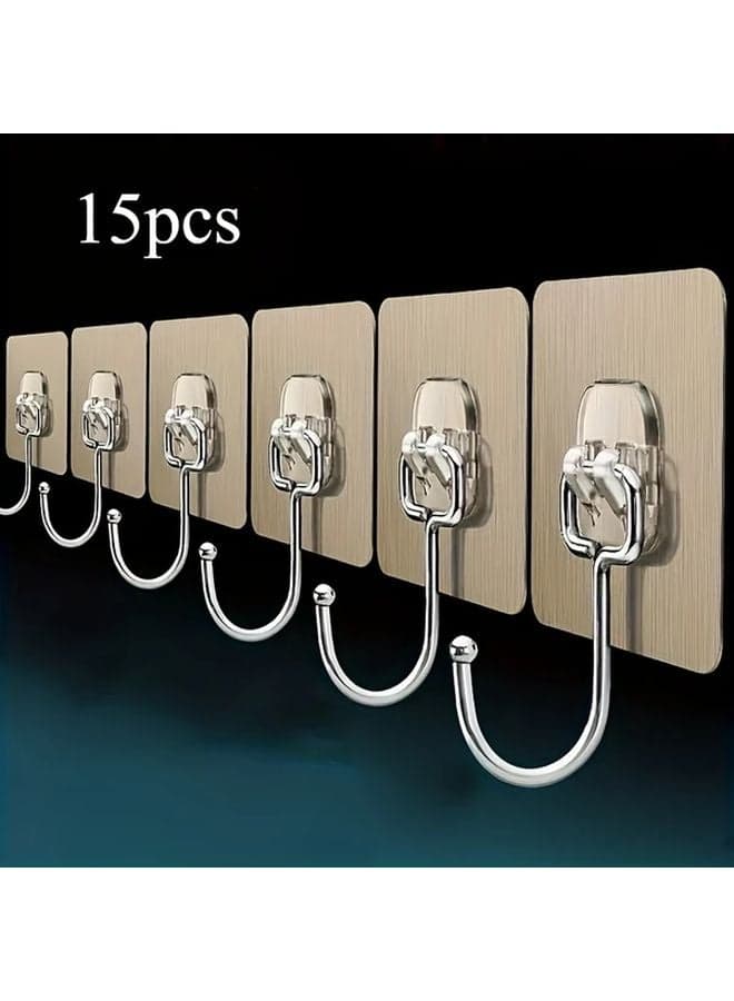 15pcs Ultra Strong Adhesive Wall Hooks Transparent Reusable Waterproof Oilproof