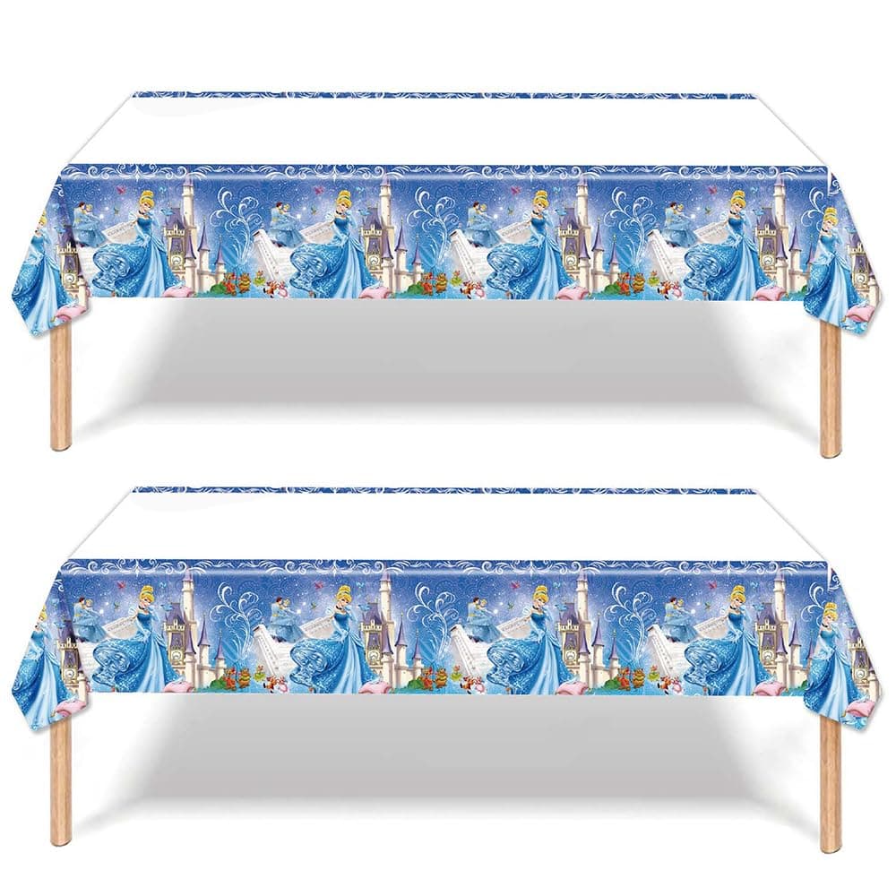 Omto 2pcs Cinderella Tablecloth Disposable Tablecover Birthday Party Supplies and Decorations for Kid Boy Baby Shower Rectangle Tables 70"X42",2 Pack