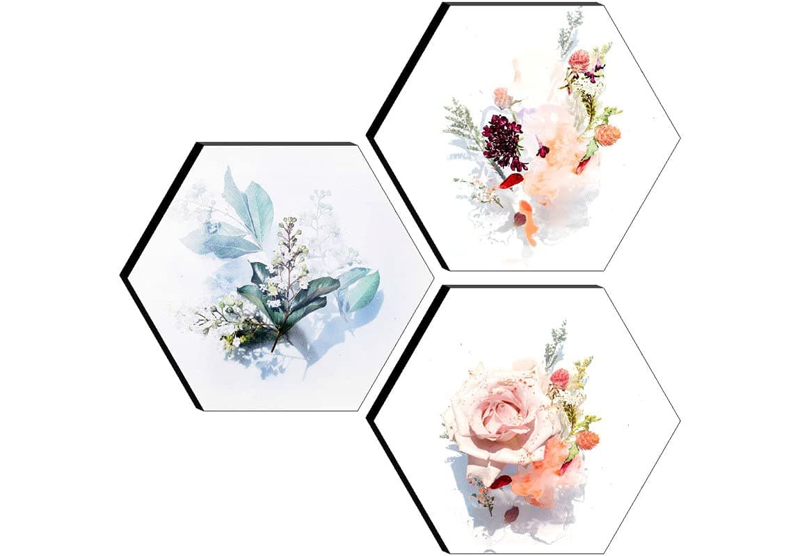 SAF paintings SET OF 3 HEXAGON MODERN ART Embossed Painting 17 Inch X 17 Inch SANFHXS30528