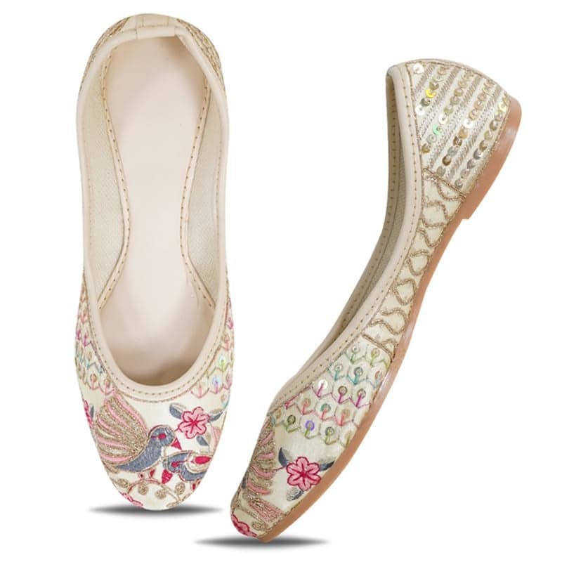 DFR Women's Embroidered Rajasthani Mojari Juti Shoe, Cream3, UK Size 6.5