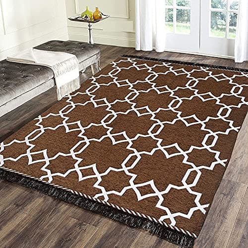 Sparrow World Premium Exclusive Chennille Living Room Carpet,Area Rug,Durries,BedCover II (5X7 Feet) (Coffee)