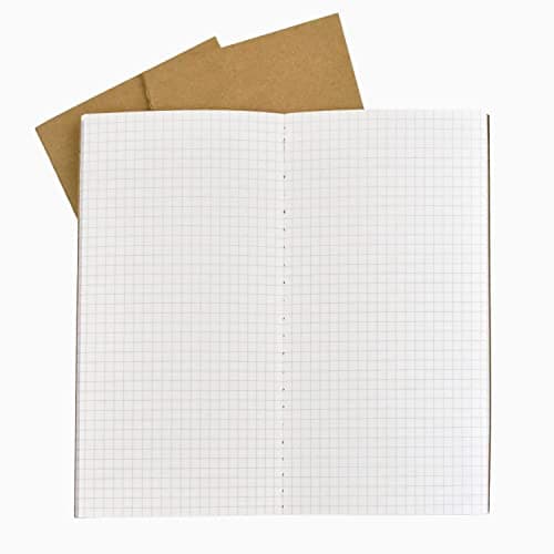 RICCO BELLO Travelers Notebook Refill Inserts, Graph Grid, Kraft Cover, 4.25 x 8.25 inches (Set of 3)