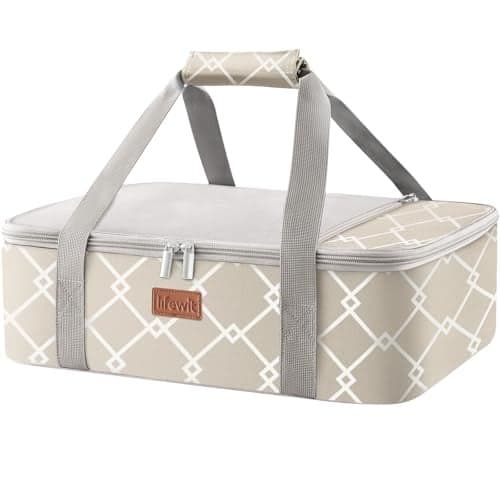 Lifewit Insulated Casserole Carrier for Hot or Cold Food, Casserole Dish Bag Carrying Case, Lasagna Lugger Holder for Potluck/Parties/Picnic/Cookouts, Fits 9"x13" Baking Dish, Grey