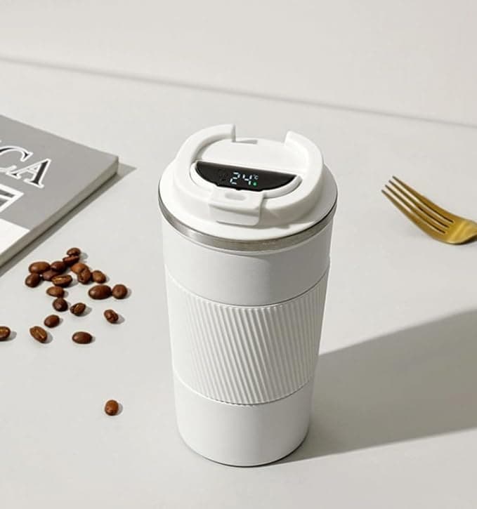 JUGTE Travel Mug, Insulated Coffee Cup with Leakproof Lid and Temperature Display,Vacuum Insulation Stainless Steel Reusable for Hot/Cold Coffee, Water and Tea 510ml (White)