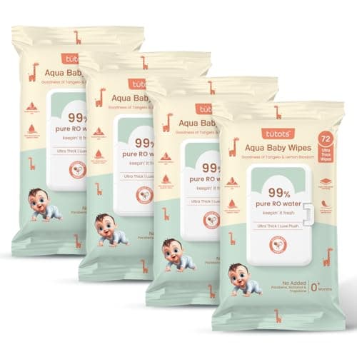 Tütots Ultra Thick Aqua Baby Wipes - 99% RO Water Infused with Lemon Blossom & Tangelo - Ideal Wipes for New Born Baby - Wet Wipes for Cleaning - Soft & Gentle Baby Wet Wipes (Pack of 4)