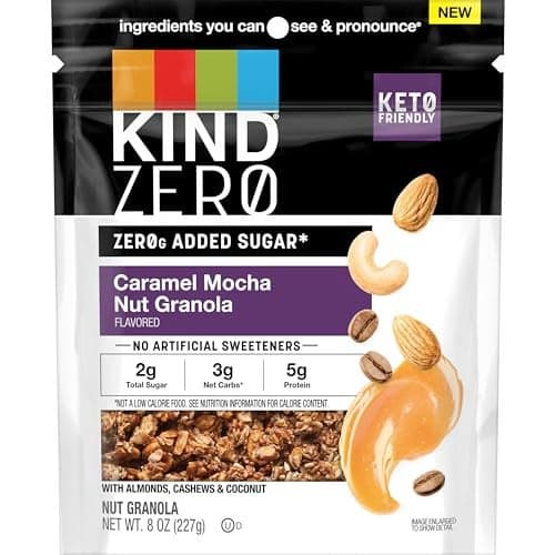 KIND Zero Added Sugar Keto Granola, Caramel Mocha Nut, Good Source of Fiber, Gluten Free, Low Sugar, 5g Protein, 1 Count