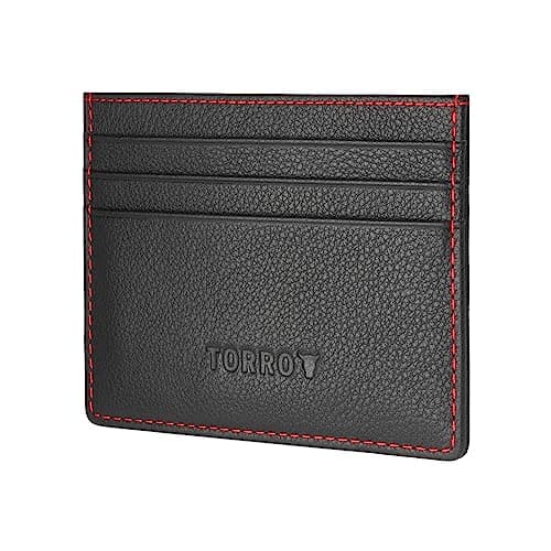 TORRO Card Holder – Genuine Leather Credit Card Holder Slim Wallet, Compatible with Contactless Transactions - Black