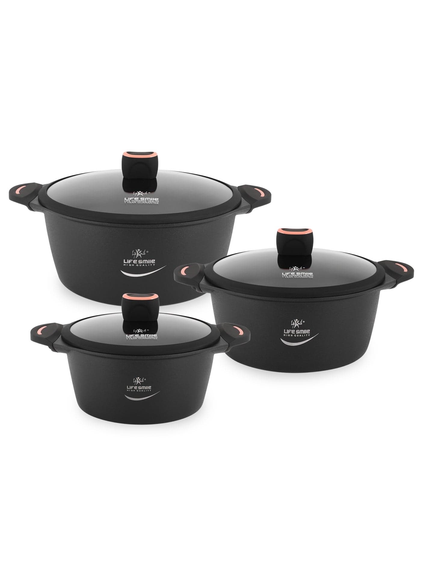 6pcs Non-Stick Cookware Set – Titanium Coating Cookwares & Oven-Safe Aluminium Pots Set | Includes 24/28/32cm Casseroles with Lids