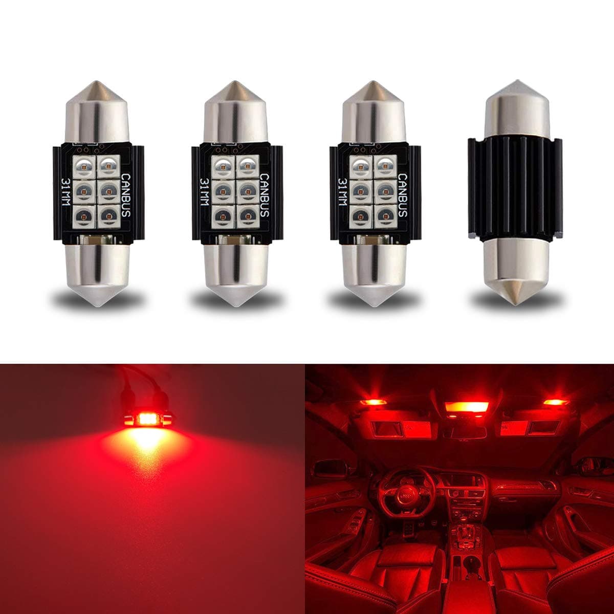 iBrightstar 930V Extremely Bright DE3175 DE3021 Festoon LED Bulbs Error Free 125 31mm for Interior Map Dome Lights and License Plate Courtesy Lights Red