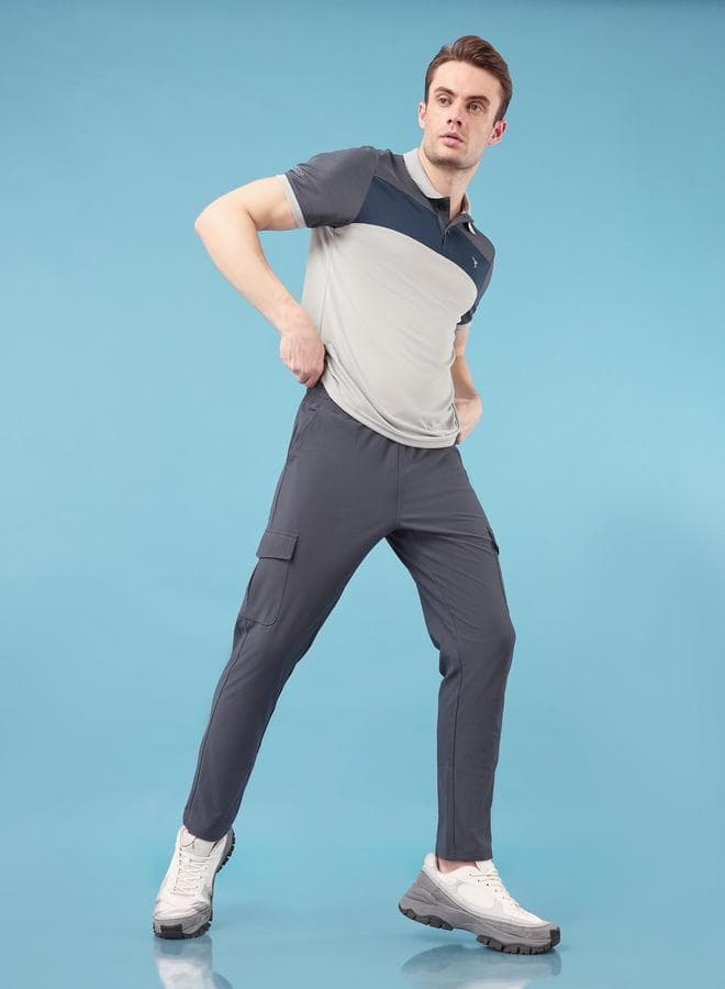 Solid Stretch Cargo Pants With Drawstring