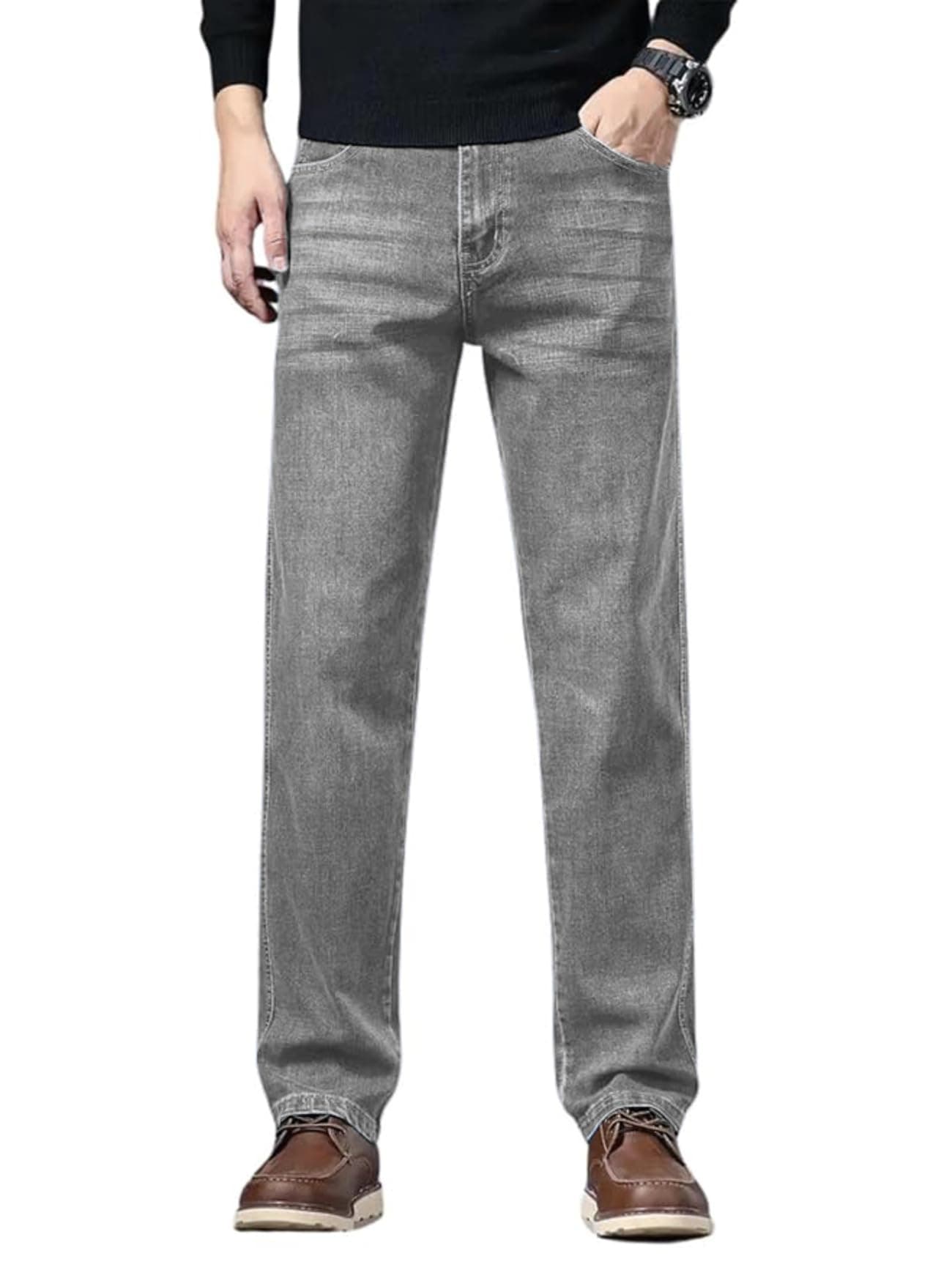 Ben Martin Men's Smart Fit Stretchable Jeans || Grey Mid-Rise Denim Pants with Whisker Wash || Premium Casual Wear Jean for Men || 5 Pocket Jean's for Men's – Size 36 (2)