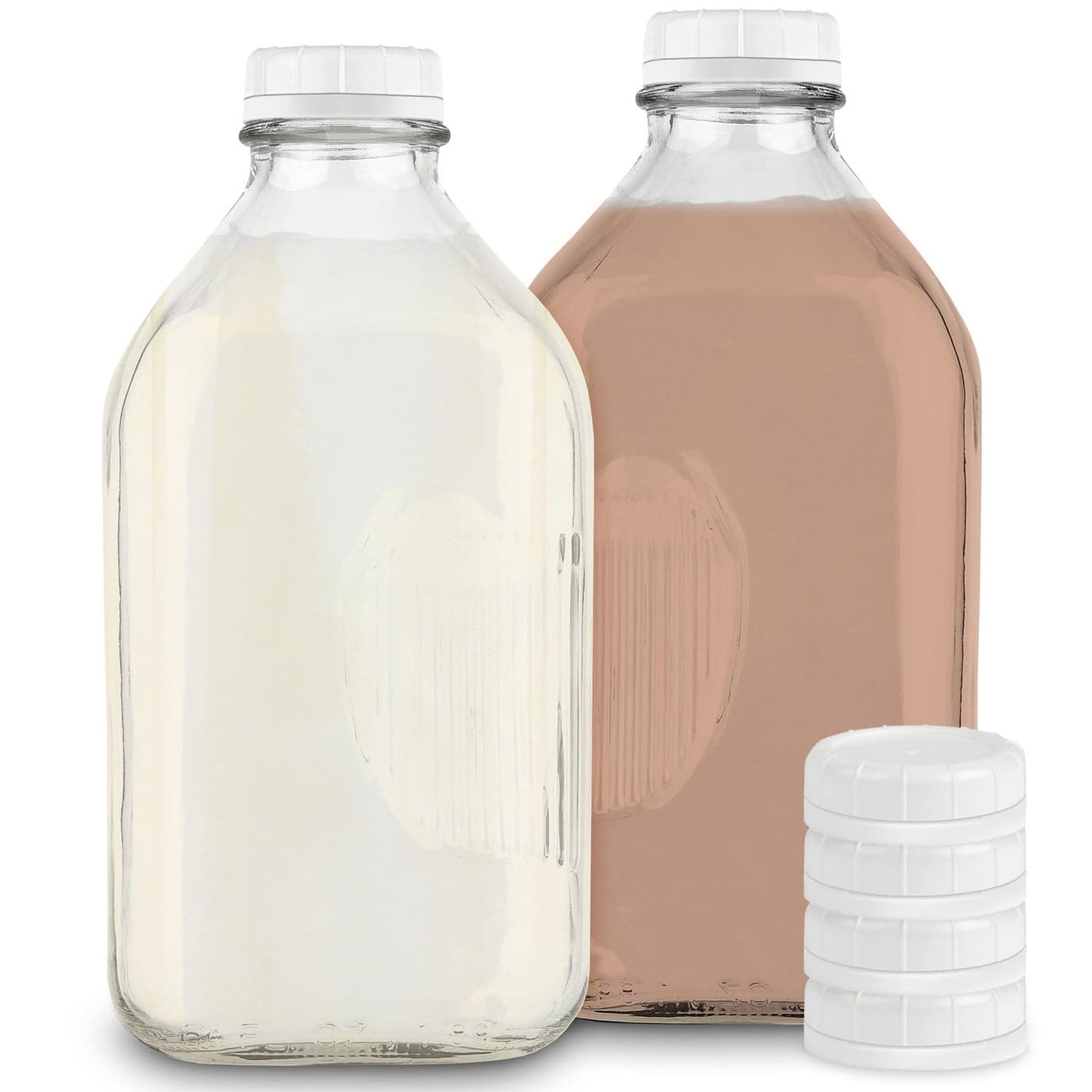 Stock Your Home 64Oz Glass Milk Jugs with Caps 2 Pack 64 Ounce Food Grade Glass Bottles Dishwasher Safe Bottles for Milk Buttermilk Honey Tomato Sauce Jam Barbecue Sauce