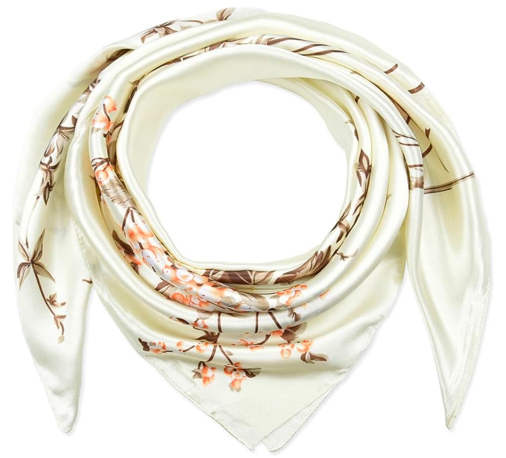 corciova Large Square Satin Silk Like Lightweight Scarf Hair Wrap Women Beige Floral Curly Headband Sleeping at Night Bandana