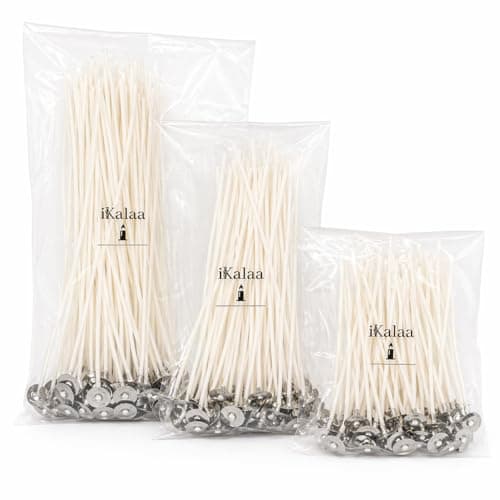 iKalaa® Candle Making Wicks Combo Pack | 150 pcs (50 pcs Each 3”, 5” & 7”) | Pre-Waxed Cotton Wicks with Metal Sustainers | DIY Candle Supplies