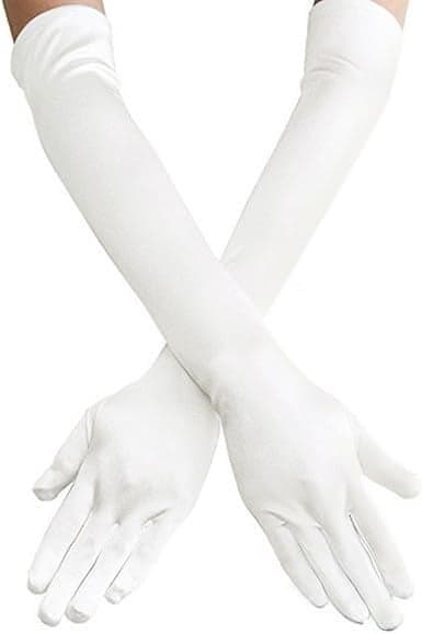 Lansian Long Opera Party Gloves for Women 1920s 20s Satin Gloves Costumes Elbow Length Bridal Evening Dress, 21.6 inches (Pearl White)