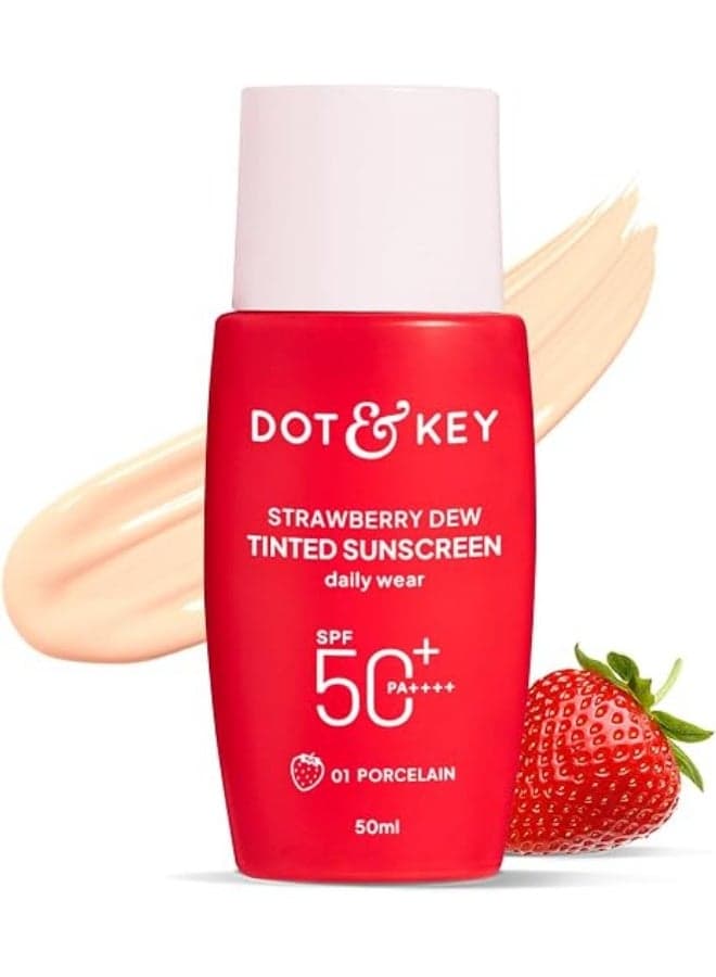 Dot & Key Strawberry Dew Tinted Sunscreen SPF 50+ Pa++++ - 01 Porcelain | Protection Against UA/UB | Broad Spectrum, Water & Sweat resistant | For All Skin Types | 50ml