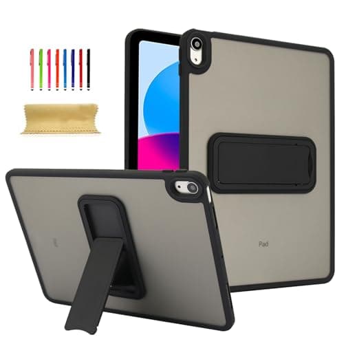 Dteck for iPad 11" (A16) 2025 / iPad 10.9" (10th Gen) 2022 Slim Clear Case with Kickstand/Stylus, Hard Plastic Back Shock-Absorbing TPU Frame, Protective Lightweight Thin Transparent Cover, Black