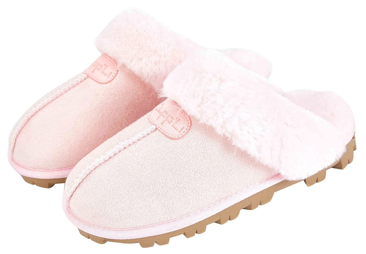 CLPP'LI Womens Slip on Faux Fur Warm Winter Mules Fluffy Suede Comfy Slippers-Pink-7